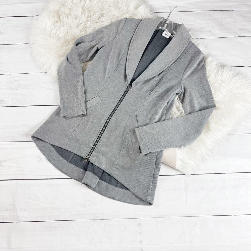 CAbi 5300 Drop-Off Pin Stripped Front Zip‎ Gray Jacket Size Small